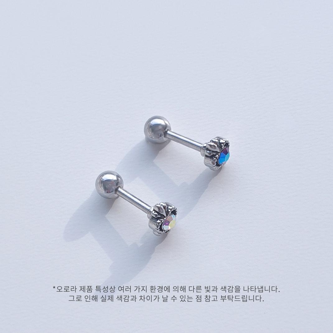 アンティーク ハート リリー オーロラ キュービック ピアッシング (2Color) - 4MiLi (フォーミリ)