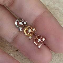 三日月×スター トリプルバーベルピアス (3Color) 16G ボディピアス キャッチ サージカルステンレス