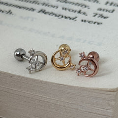 三日月×スター トリプルバーベルピアス (3Color) 16G ボディピアス キャッチ サージカルステンレス