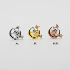 三日月×スター トリプルバーベルピアス (3Color) 16G ボディピアス キャッチ サージカルステンレス