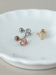 三日月×スター トリプルバーベルピアス (3Color) 16G ボディピアス キャッチ サージカルステンレス