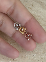 三日月×スター トリプルバーベルピアス (3Color) 16G ボディピアス キャッチ サージカルステンレス