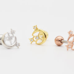 三日月×スター トリプルバーベルピアス (3Color) 16G ボディピアス キャッチ サージカルステンレス