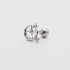 三日月×スター トリプルバーベルピアス (3Color) 16G ボディピアス キャッチ サージカルステンレス