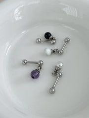 天然石ボールドロップピアス(オニキス/アメジスト/MOP/アクリルパール)サージカルステンレス 16G ボディピアス キャッチ made