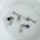 天然石ボールドロップピアス(オニキス/アメジスト/MOP/アクリルパール)サージカルステンレス 16G ボディピアス キャッチ made