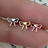 ハートリボン バーベルピアス (3Color) 16G 可愛い 軟骨用 韓国風 デイリー ボディピアス キャッチ サージカルステンレス