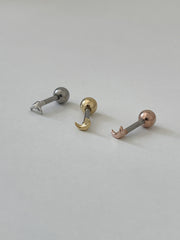 極小 ハート スター ムーン バーベルピアス (3Type) 16G 可愛い 軟骨用 韓国風 デイリー ボディピアス キャッチ サージカルステンレス