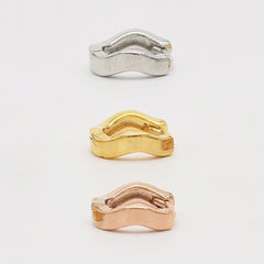 シンプルウェーブ ワンタッチ リングピアス 3色展開(真鍮)