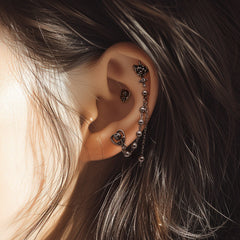 アンティーク調 ローズ&ハート チェーン ドロップピアス 2Type 16G ボディピアス キャッチ サージカルステンレス 薔薇 花モチーフ フラワーモチーフ