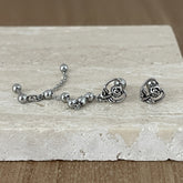 アンティーク調 ローズ&ハート チェーン ドロップピアス 2Type 16G ボディピアス キャッチ サージカルステンレス 薔薇 花モチーフ フラワーモチーフ