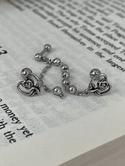 アンティーク調 ローズ&ハート チェーン ドロップピアス 2Type 16G ボディピアス キャッチ サージカルステンレス 薔薇 花モチーフ フラワーモチーフ