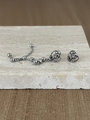 アンティーク調 ローズ&ハート チェーン ドロップピアス 2Type 16G ボディピアス キャッチ サージカルステンレス 薔薇 花モチーフ フラワーモチーフ