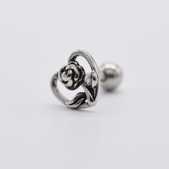 アンティーク調 ローズ&ハート チェーン ドロップピアス 2Type 16G ボディピアス キャッチ サージカルステンレス 薔薇 花モチーフ フラワーモチーフ