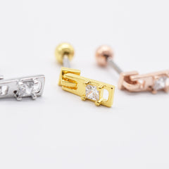軟骨ピアス 16G ミニ スクエア キュービック バーベルピアス 3color ボディピアス ストレートバーベル 片耳用 ジッパー ファスナー