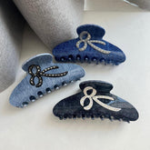 デニム プリンティング キュービック リボン ヘアクリップ (3Color)