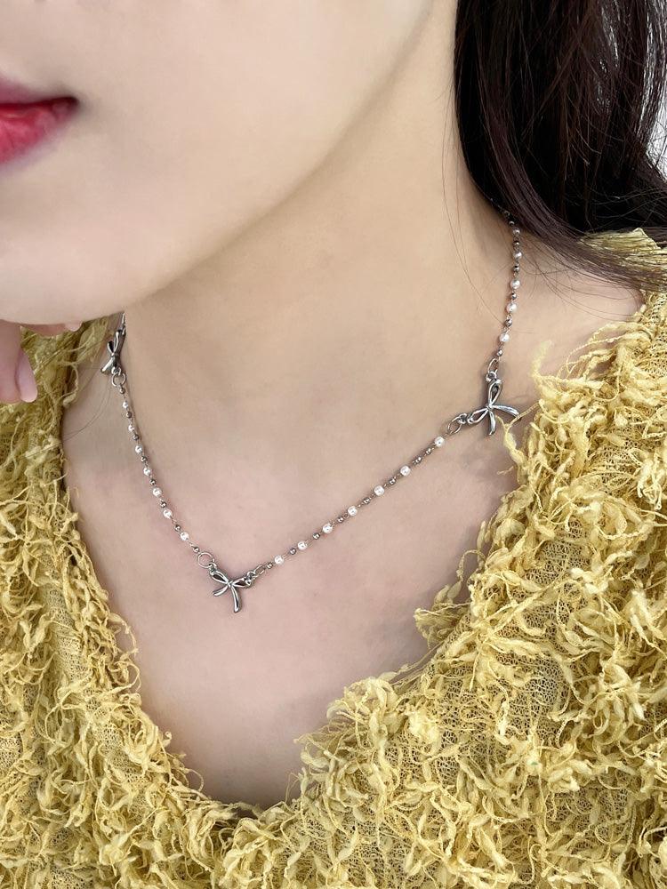 [サージカル]レイヤードリボン真珠 ネックレス - 4MiLi (フォーミリ)