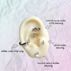 Pebble Cubic Bold Ring Earrings 20G Single Ear