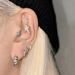 Pebble Cubic Bold Ring Earrings 20G Single Ear