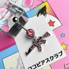 14G Pink Pistol Motif Gun Handgun Belly Button Piercing Banana Barbell