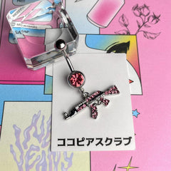 14G Pink Pistol Motif Gun Handgun Belly Button Piercing Banana Barbell