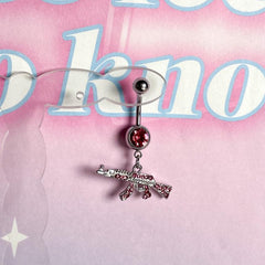 14G Pink Pistol Motif Gun Handgun Belly Button Piercing Banana Barbell