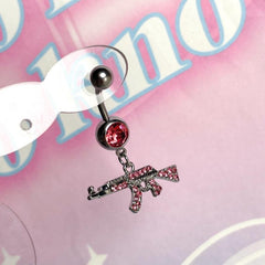 14G Pink Pistol Motif Gun Handgun Belly Button Piercing Banana Barbell