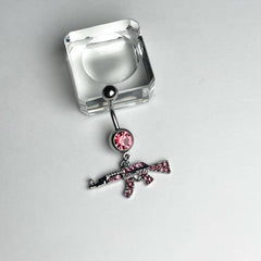 14G Pink Pistol Motif Gun Handgun Belly Button Piercing Banana Barbell