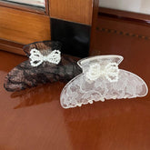 レース 真珠 リボン ヘアクリップ (2Color)