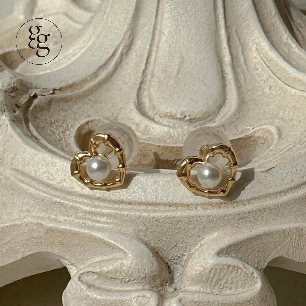 14k pearl in heart earrings (1 pair) - 4MiLi (フォーミリ)