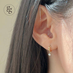 14k chain drop cubic one touch ring earring - 4MiLi (フォーミリ)