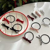 ベルベット ミニ リボン ヘアゴム&ヘアピン&安全ピン (6color/3type) バレエコア ジェニースタイル クリスマスコーデ - 4MiLi (フォーミリ)