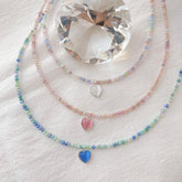 パステル ビーズ ハート 原石 ドロップ ネックレス (3Color) - 4MiLi (フォーミリ)
