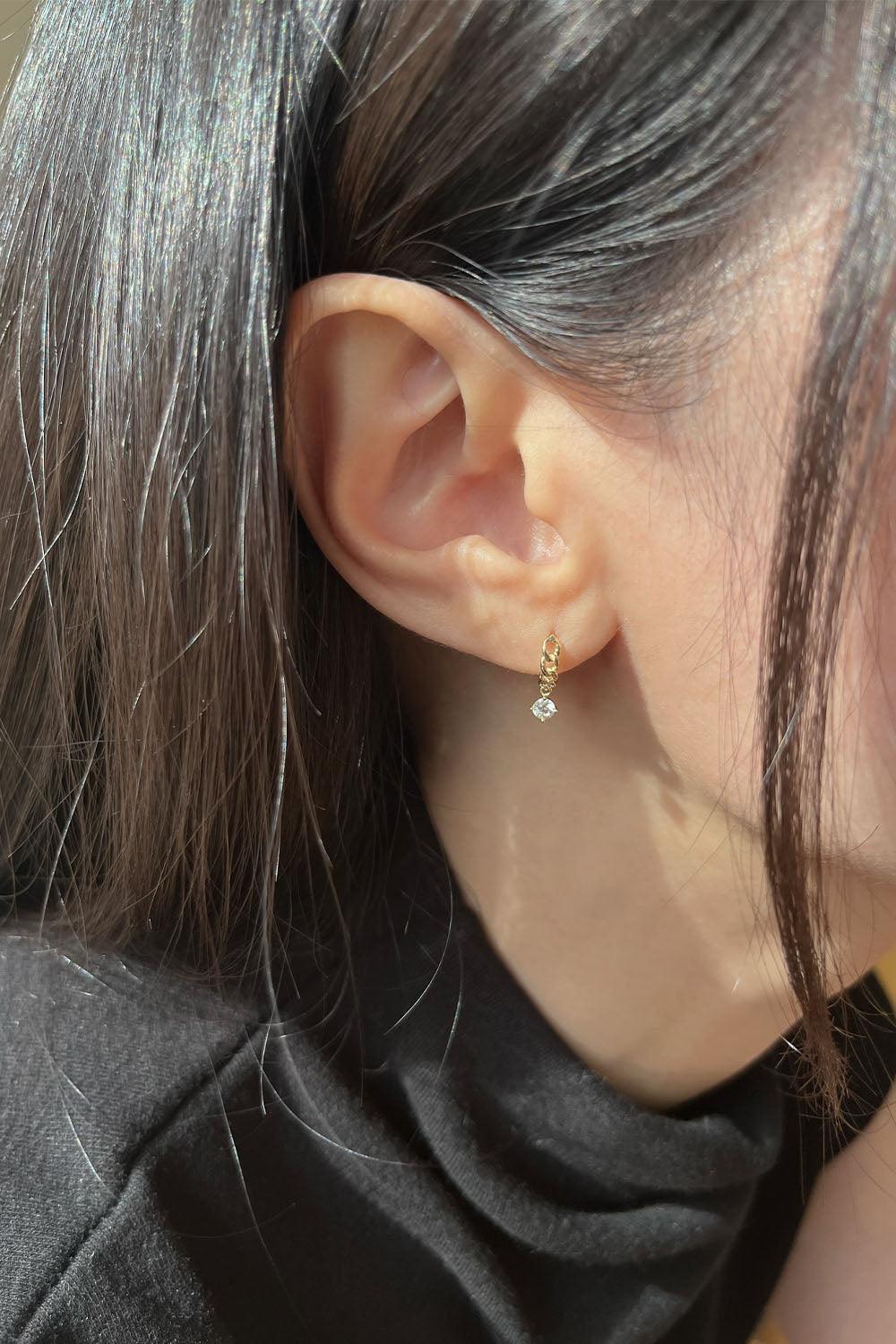 14k chain drop cubic one touch ring earring - 4MiLi (フォーミリ)