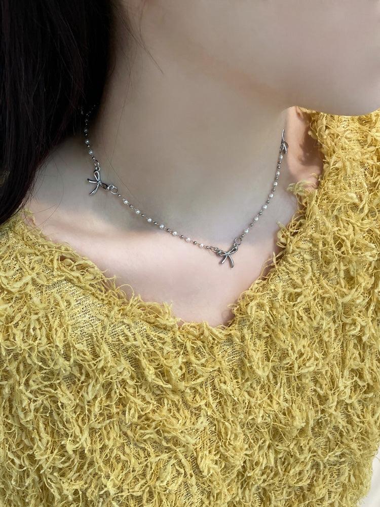 [サージカル]レイヤードリボン真珠 ネックレス - 4MiLi (フォーミリ)