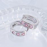 ピンク クリスタル ハート ワンタッチ リングピアス