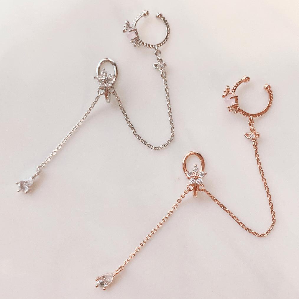 ピンク原石 花 蝶 チェーン イヤーカフ (2Color) - 4MiLi (フォーミリ)