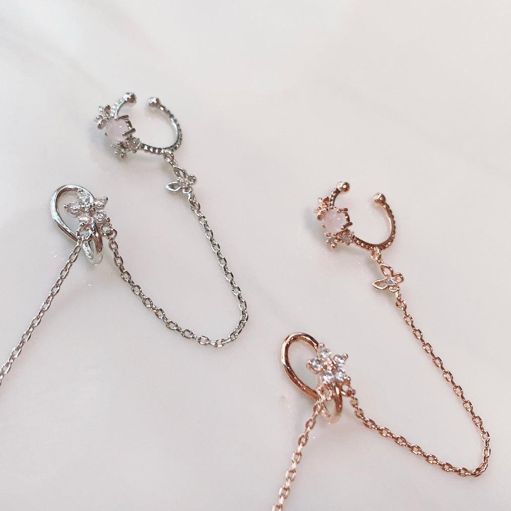 ピンク原石 花 蝶 チェーン イヤーカフ (2Color) - 4MiLi (フォーミリ)