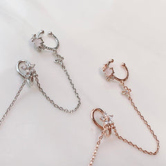 ピンク原石 花 蝶 チェーン イヤーカフ (2Color) - 4MiLi (フォーミリ)