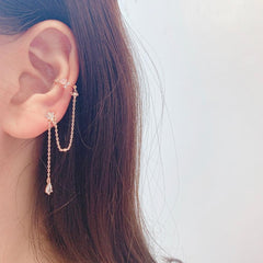 ピンク原石 花 蝶 チェーン イヤーカフ (2Color) - 4MiLi (フォーミリ)