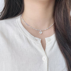 パステル ビーズ ハート 原石 ドロップ ネックレス (3Color) - 4MiLi (フォーミリ)