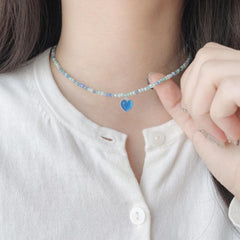 パステル ビーズ ハート 原石 ドロップ ネックレス (3Color) - 4MiLi (フォーミリ)