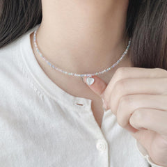 パステル ビーズ ハート 原石 ドロップ ネックレス (3Color) - 4MiLi (フォーミリ)