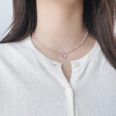 パステル ビーズ ハート 原石 ドロップ ネックレス (3Color) - 4MiLi (フォーミリ)