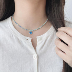 パステル ビーズ ハート 原石 ドロップ ネックレス (3Color) - 4MiLi (フォーミリ)