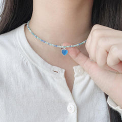 パステル ビーズ ハート 原石 ドロップ ネックレス (3Color) - 4MiLi (フォーミリ)
