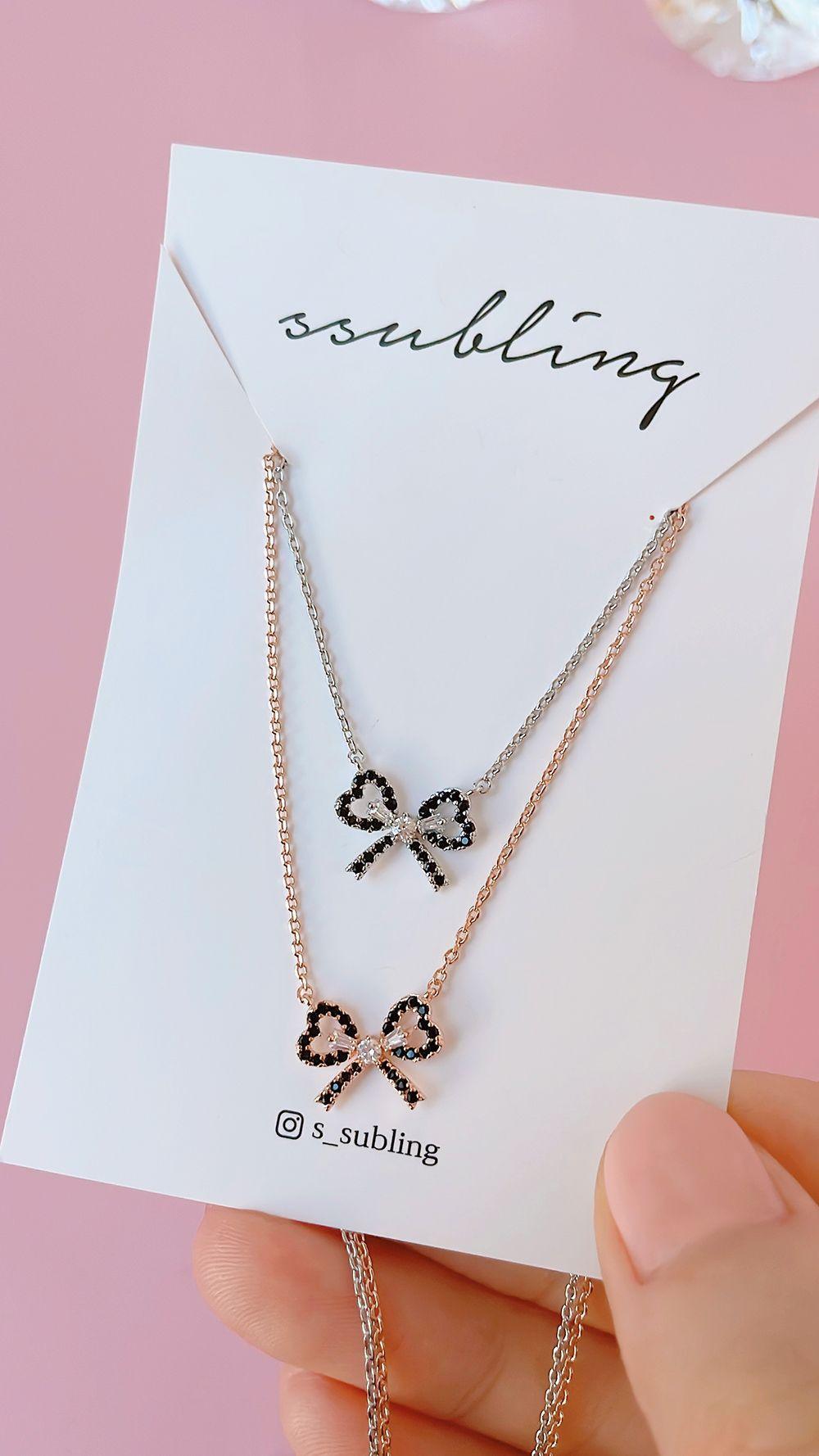 ブラック キュービック リボン ネックレス (2Color) - 4MiLi (フォーミリ)