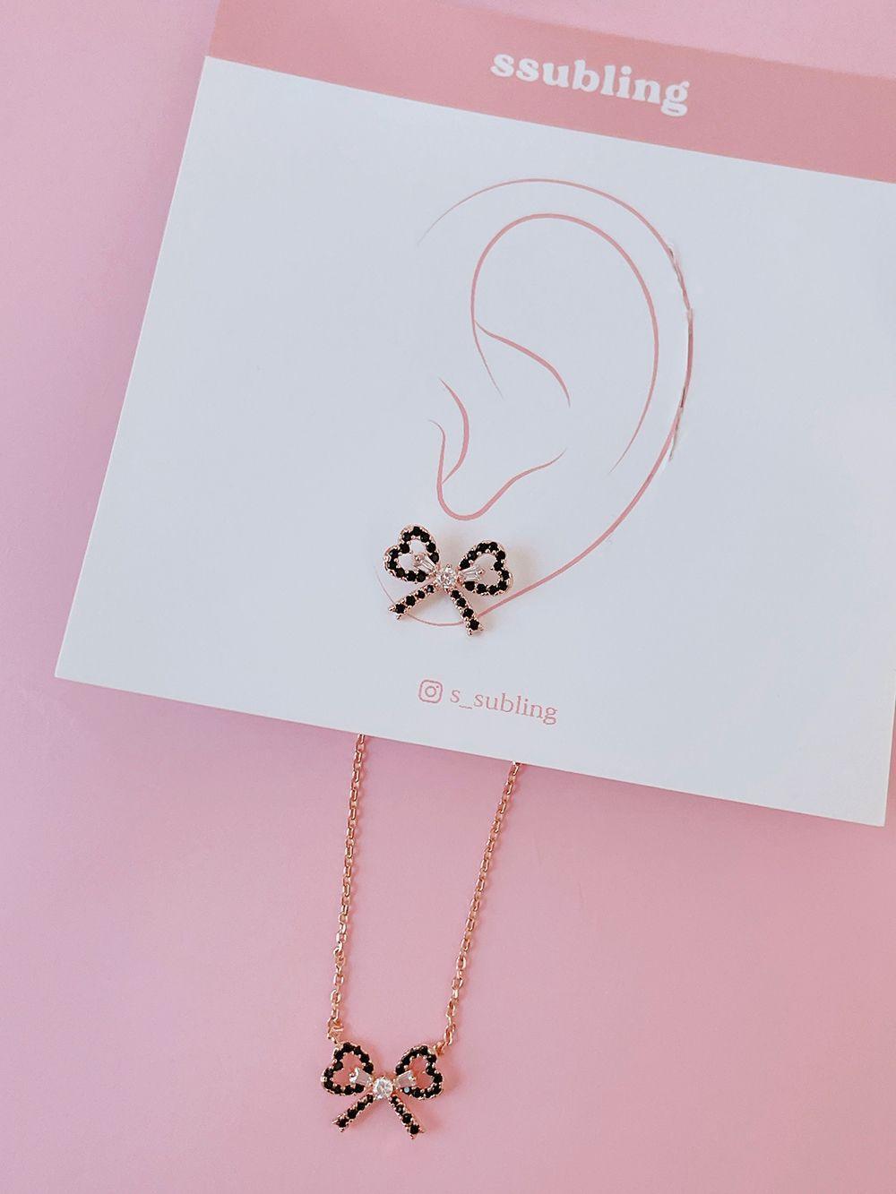 ブラック キュービック リボン ネックレス (2Color) - 4MiLi (フォーミリ)