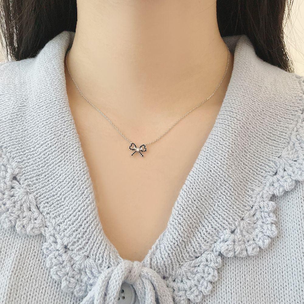 ブラック キュービック リボン ネックレス (2Color) - 4MiLi (フォーミリ)