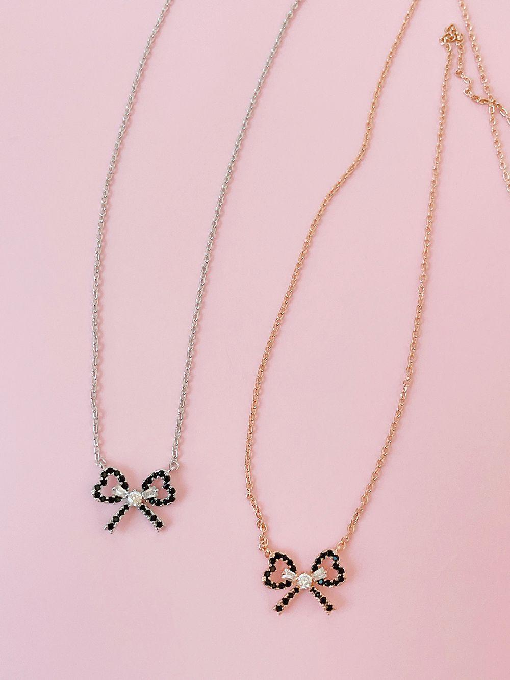 ブラック キュービック リボン ネックレス (2Color) - 4MiLi (フォーミリ)